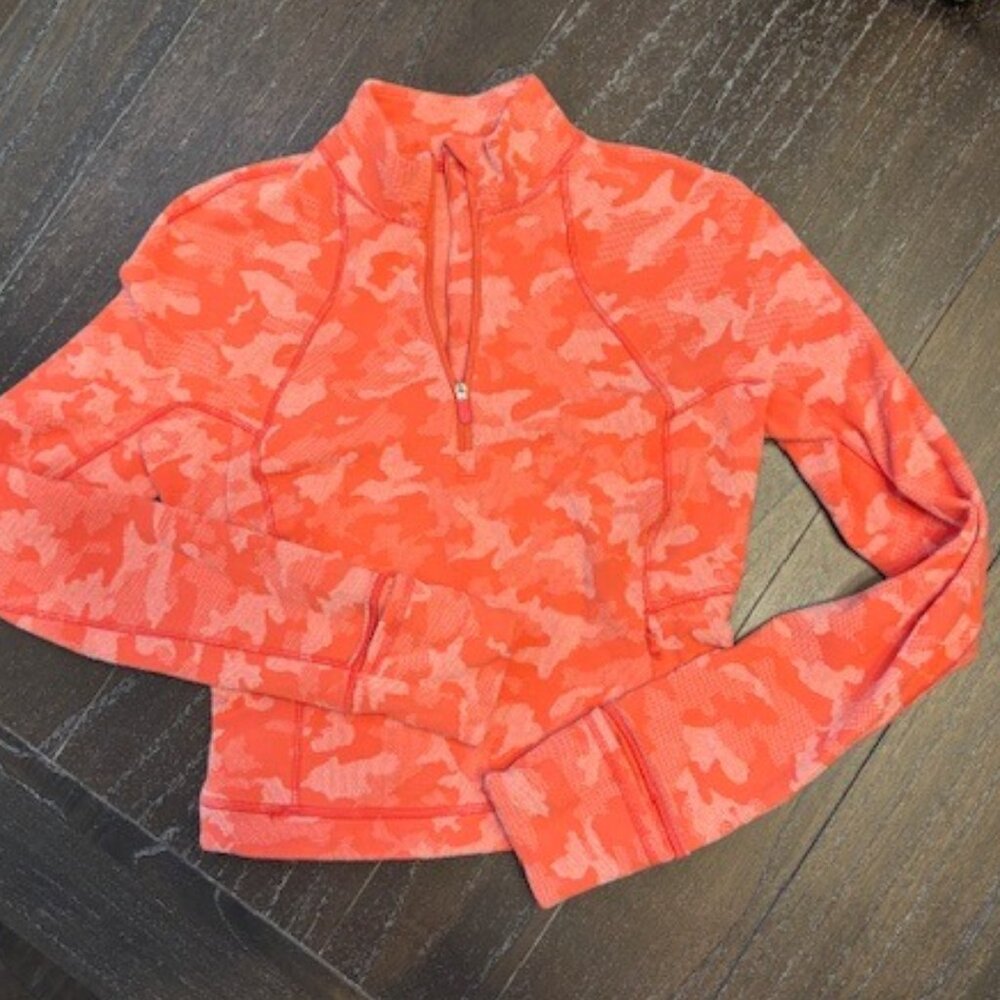 Lululemon Orange/Coral half zip long sleeve pullover, size 8 (shrunk to size 00)